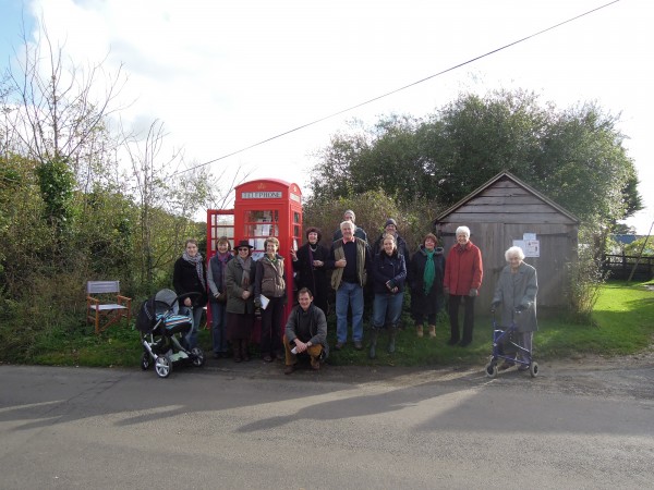 Residents gathered outside the Telephone box for the Micro Poetry Festival
